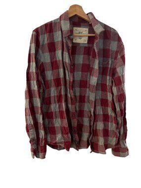 PX Los Angeles Red & Gray Plaid Button-Up Shirt 100% Cotton Size M